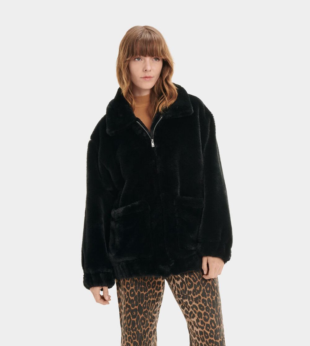 Ugg Jacket Womens - Ugg Kianna Faux Fur Black - 918WZMKSB